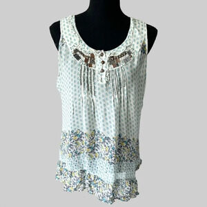 ROCHA John Rocha Boho Sleeveless Ruffles Beaded Lightweight Blouse